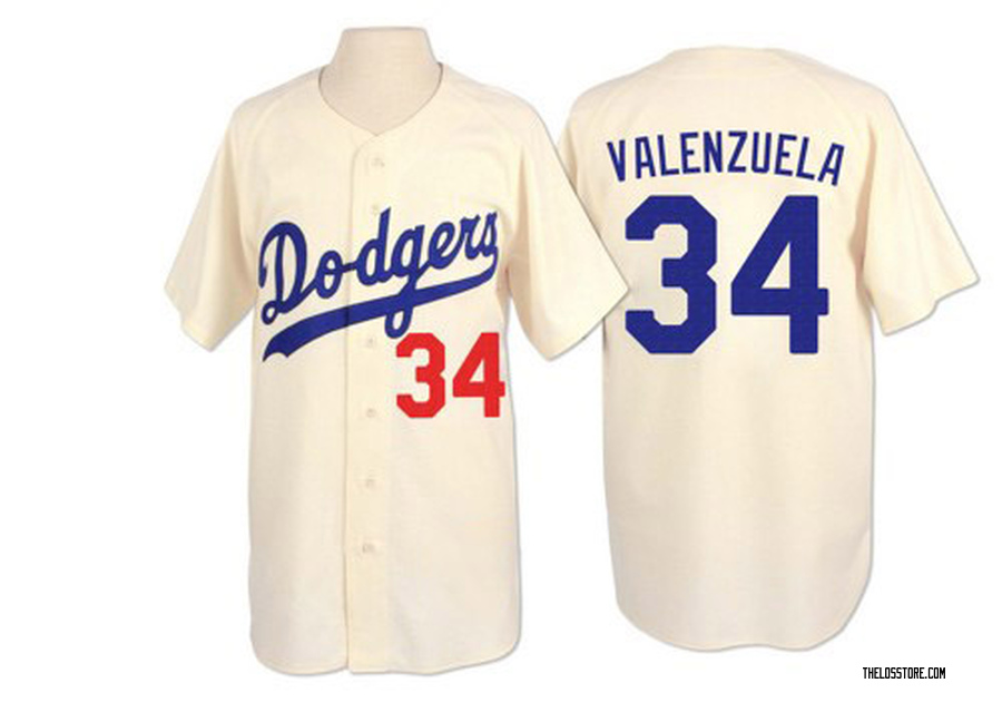 Authentic Los Angeles Dodgers Fernando Valenzuela Mitchell and Ness Throwback  Jersey - Cream